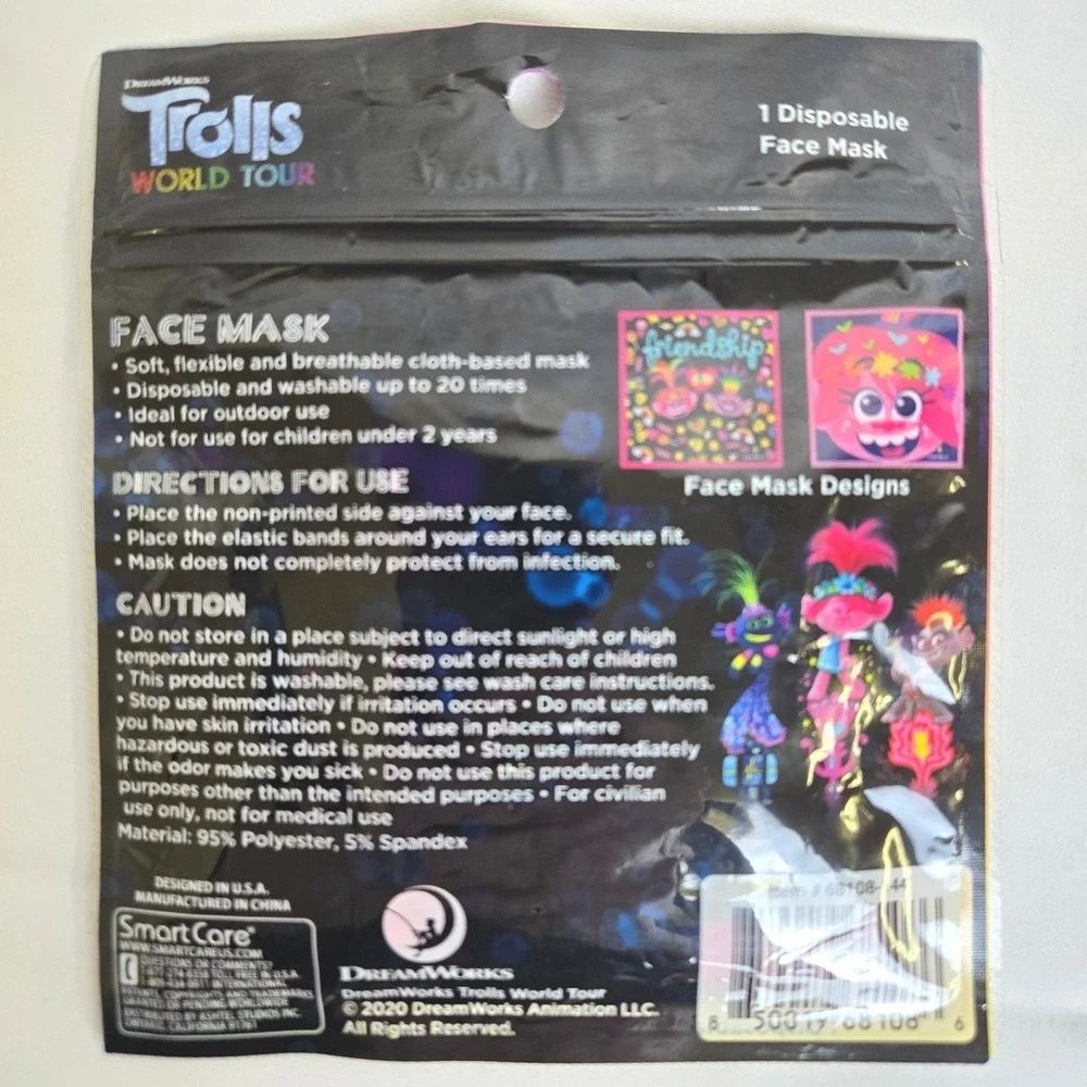 Smart Care DreamWorks Trolls World Tour Disposable Face Mask, 2+ Years Old,‎ New